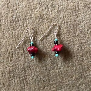 Red and turquoise earring set